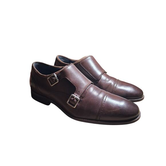 COLE HAAN Double Monk Strap Mens size 9M Grand Brown Cap-Toe Casual Career Shoes - Picture 1 of 15
